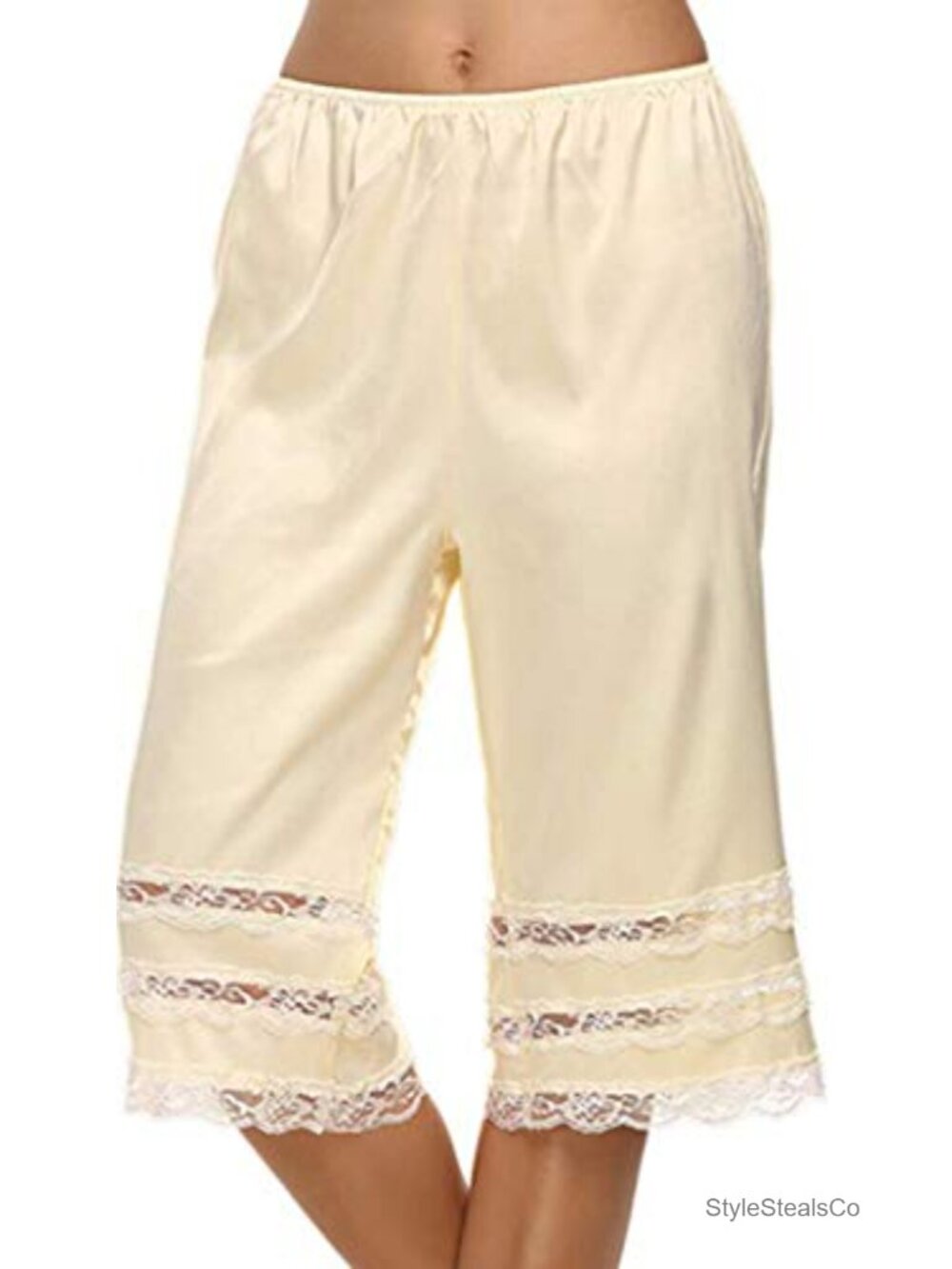Women's Satin Lace Trim Culotte Slip Pettipants Half Slip Under Dress